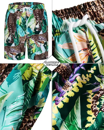 Miniatura 9 de TUNEVUSE Conjunto de camisas y pantalones cortos hawaianos para hombre, 2 piezas, trajes de playa con estampado de flores, traje tropical de verano