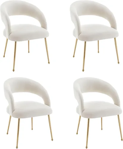 Miniatura 17 de Juego de 2 sillas de comedor modernas, tapizadas de terciopelo con patas doradas y respaldo hueco, reposabrazos copetudos para sala de estar, Verde