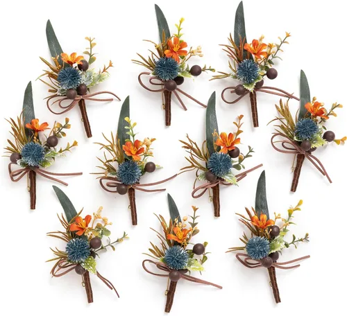 Miniatura 17 de Ling's Moment Boutonniere para Hombre, juego de 10 ramilletes para invitados, flores artificiales para decoración de boda/baile/regreso a casa, etc.