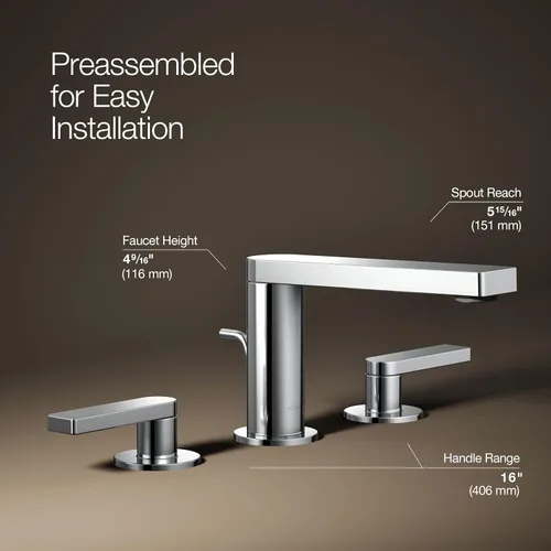 Miniatura 3 de KOHLER Compuesto K-73060-4-CP Grifo de lavabo de baño de 2 manijas con montaje de drenaje de metal en cromo pulido
