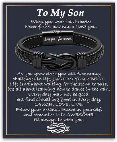 Miniatura 14 de Gifts for Men Infinity Leather Bracelet for Dad New Daddy Husband Boyfriend Son Grandson Brother Nephew Uncle Black Braided Engraved Leather Jewelry