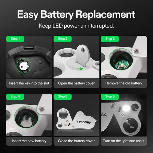 Miniatura 6 de VIVOSUN 30X 60X Lupa de joyero iluminada plegable con luz LED para joyas, gemas, relojes, monedas, sellos, antigüedades, blanco