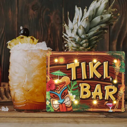 Miniatura 6 de Blulu Tiki - Letrero de bar hawaiano para fiesta, suministros de decoración de fiesta, luz LED de madera, placa Tiki para Aloha Hawaii Luau Tropical
