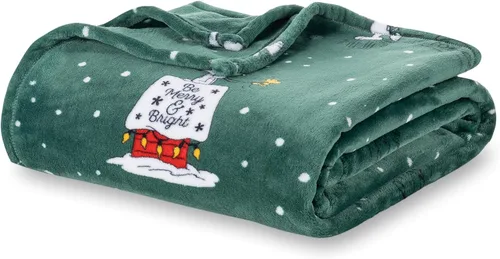 Berkshire Blanket Manta de Navidad de peso pesado Peanuts®, VelvetLoft® Snoopy de personaje lindo en peluche para la cama, Peanuts Sé alegre y Be