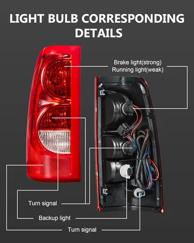 Miniatura 4 de KYBOLT Conjunto de luz trasera para Chevy Silverado 2003-2006, repuesto rojo/transparente, estilo OE, lámpara de freno trasera con bombilla y juego