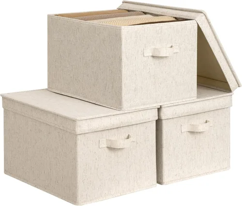 Miniatura 14 de StorageWorks Contenedores de almacenamiento de tela con tapas, contenedores de almacenamiento decorativos con asas de poliuretano, cestas