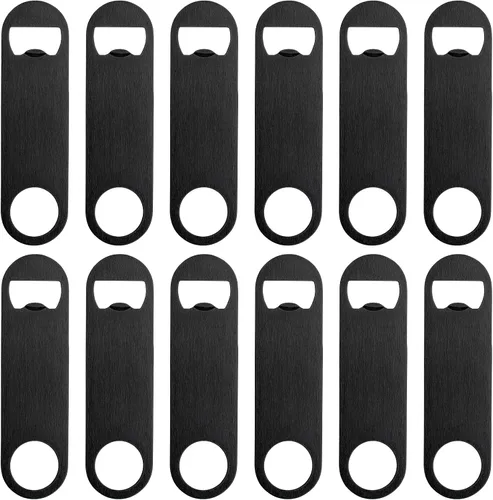 Miniatura 7 de 12 abridores de botellas planos de 3.5 x 1.18 pulgadas, abridor de botellas de cerveza de acero inoxidable negro, hoja de barra resistente, abridor