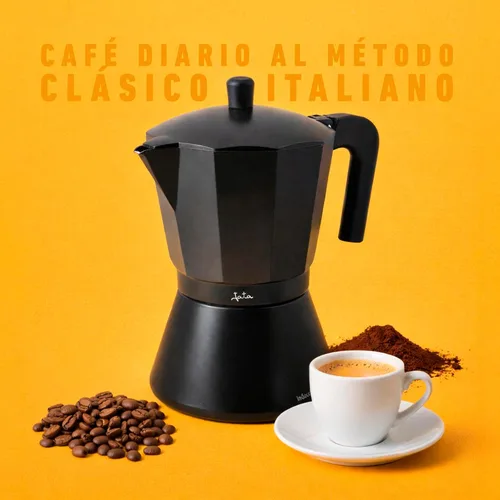 Miniatura 4 de Jata Hogar Cafetera italiana de inducción completa, aluminio, negro, 6.4 x 5.4 x 8.8 in (CFI9)