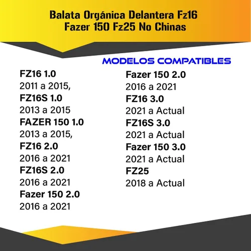 Miniatura 4 de Front Organic Balata Fz16 Fazer 150 Fz25 Non China