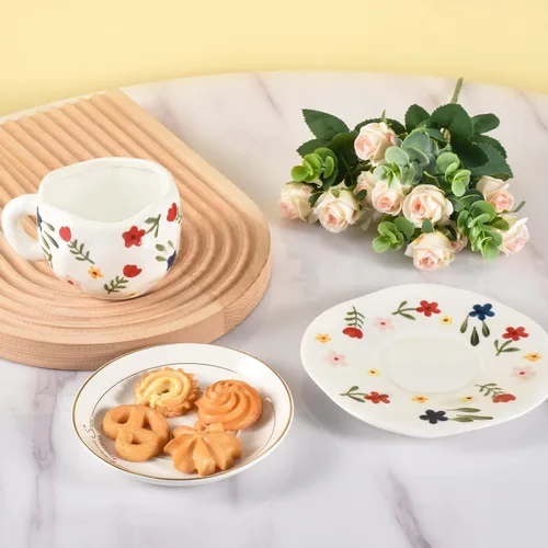 Miniatura 4 de Koythin Taza de café de cerámica, bonita taza rosa para mujer con platillo para la oficina y el hogar, apta para lavavajillas y microondas, 10