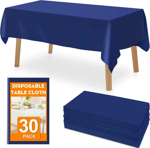 Miniatura 13 de RowinsyDD Paquete de 30 manteles de plástico negro desechables, 54 x 108 pulgadas, manteles de plástico para mesas rectangulares, mantel desechable
