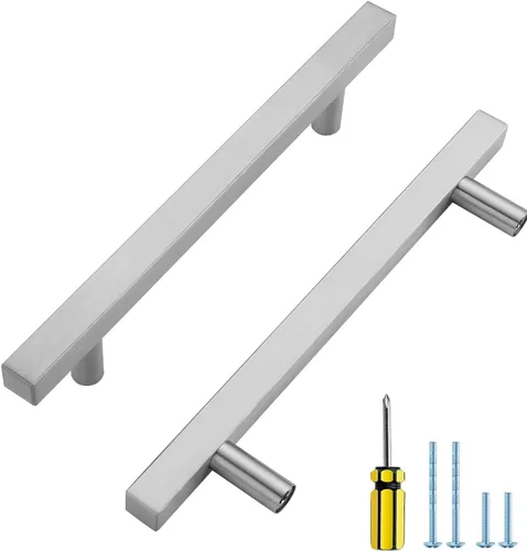 Miniatura 18 de Ravinte - Paquete de 5 manijas cuadradas para gabinete de cocina de 2 pulgadas, níquel cepillado, tiradores de gabinete de níquel satinado, hardware