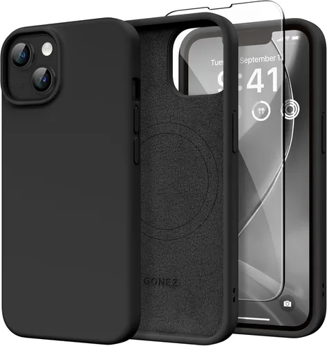 Miniatura 270 de GONEZ Funda de silicona para iPhone 14 Pro Max, compatible con MagSafe, con protector de pantalla + protector de lente de cámara, silicona líquida a