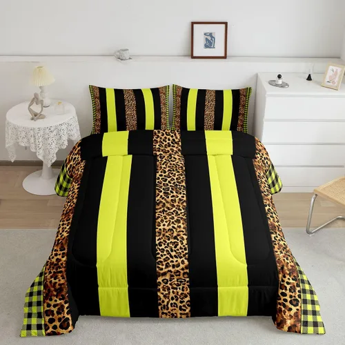 Miniatura 25 de Juego de edredón Manfei Leopardo Rosa Tamaño Individual, Juego de ropa de cama con estampado de cebra negro y blanco 2 piezas para decoración