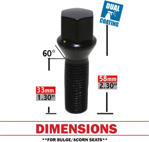 Miniatura 2 de Wheel Accessories Parts 20 pernos de rosca M12 x 1.5 12 x 1.5 para asiento de bellota, acabado negro, vástago de 1.33 pulgadas, longitud hexagonal
