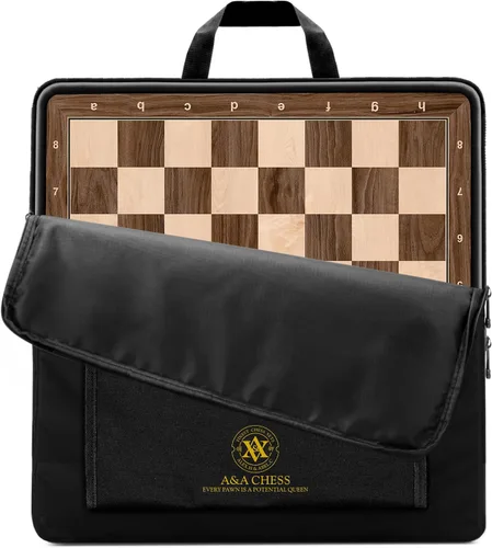Miniatura 25 de A&A Tablero de ajedrez profesional de madera de 21.25 pulgadas, con incrustaciones de nogal y arce, cuadrados de 2.25 pulgadas con notación Nuez