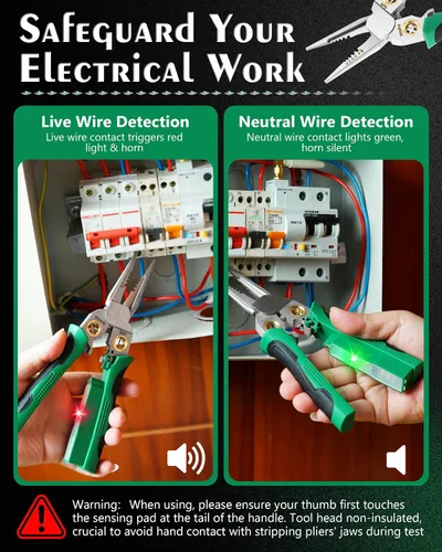 Miniatura 2 de Pelacables de 8 en 1, herramienta de pelado de cables con probador de voltaje, cortadores de cable con alicates, torsión, crimpadora, división