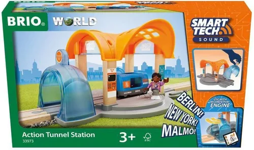 BRIO 33973 Smart Tech Sound Action Tunnel Station | Juego de tren de juguete de madera para niños a partir de 3 años