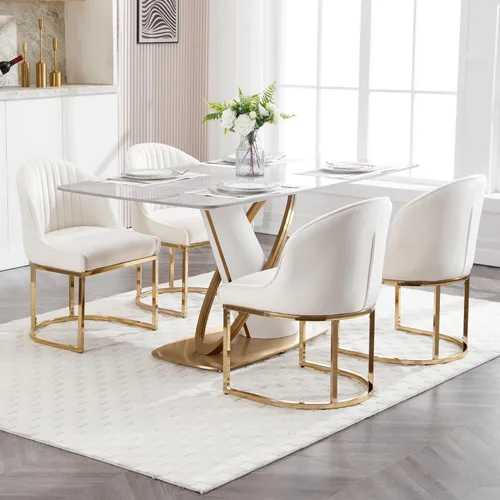 Miniatura 2 de Juego de 2 sillas de comedor de terciopelo, sillas de comedor tapizadas con patas de metal dorado, sillas auxiliares modernas para cocina, sillas