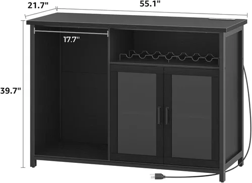 Miniatura 2 de Gabinete de barra de vino con espacio para mini refrigerador, gabinete de barra de café negro y gabinete de licores con estante de almacenamiento