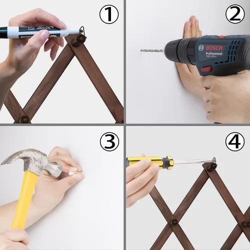 Miniatura 9 de SCUNDA Perchero de pared expandible, perchero de acordeón de madera para sombrero, abrigo, taza (14 ganchos + 16 ganchos)