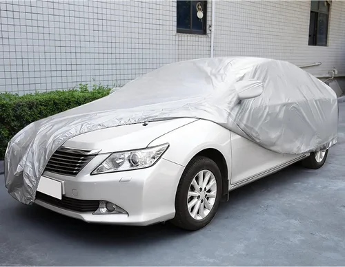 Miniatura 2 de Cubierta protectora de autos Uxcell 190T, cubierta de poliéster, impermeable y transpirable para todo tipo de clima, Blanco/Plateado