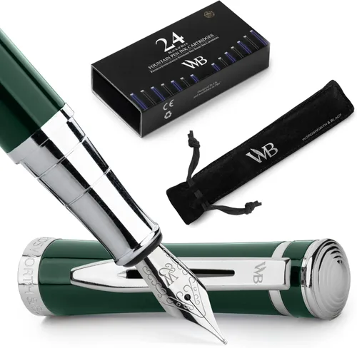 Miniatura 21 de Set de pluma estilográfica Wordsworth & Black, punta mediana dorada de 18 quilates, incluye 24 cartuchos de tinta, un convertidor de repuesto y Todo