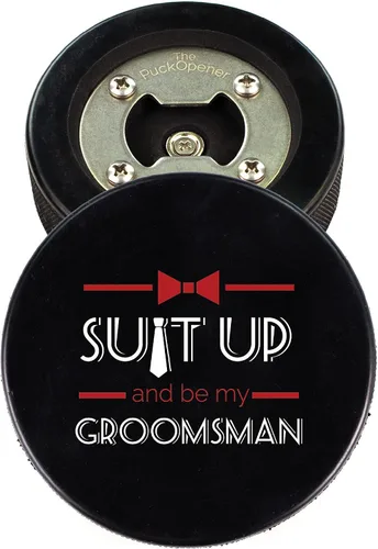 Miniatura 10 de Disco de hockey de acero inoxidable para abrebotellas, regalo para el mejor hombre padrinos de boda, disco impreso – Propuesta de disco de hockey