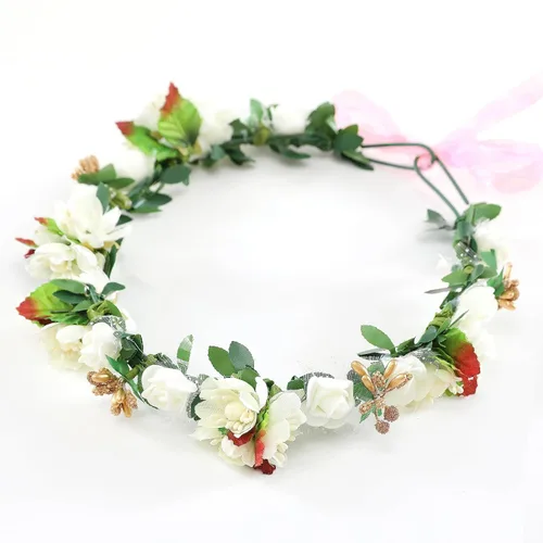 Diadema ajustable con corona de flores estilo bohemio para mujeres y niñas, diadema floral de girasol, para boda, novia, color beige-1