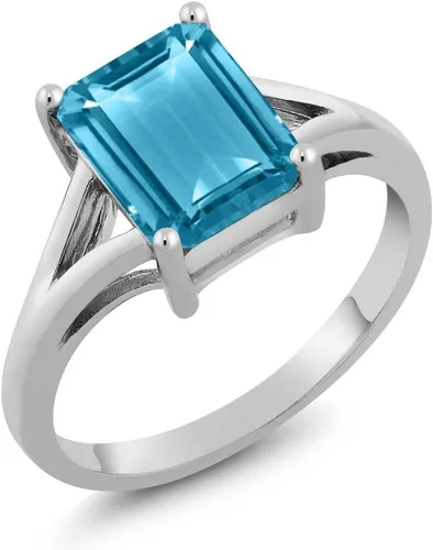 Miniatura 75 de Gem Stone King Anillo de compromiso solitario con diseño clásico de vástago dividido para mujer, plata de ley 925, piedra natal de piedra preciosa