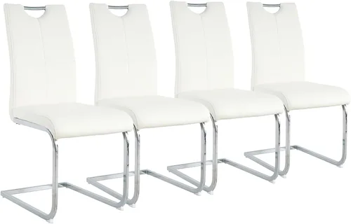 Miniatura 19 de Juego de 2 sillas de comedor, modernas sillas de cocina con respaldo alto con patas de metal y asiento acolchado de piel sintética, sillas de Negro