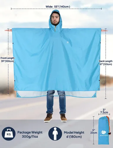 Miniatura 44 de ANYOO Poncho de lluvia con capucha para adultos, impermeable, ligero, para hombres y mujeres, chaqueta de lluvia reutilizable para emergencias al