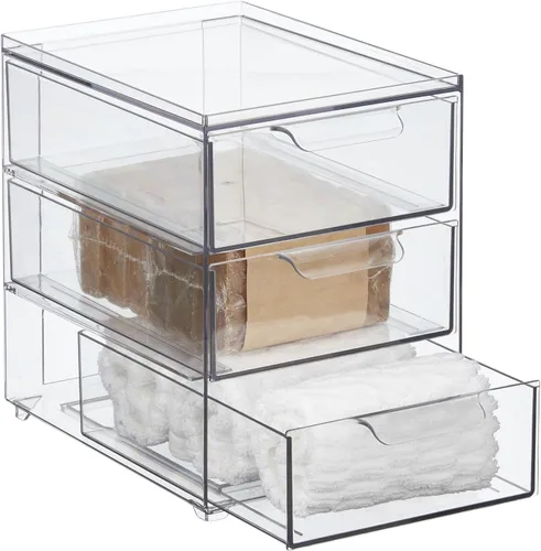 Miniatura 8 de mDesign Organizador apilable de plástico con 3 cajones, contenedor de almacenamiento con cajones extraíbles para fregadero de baño/organización