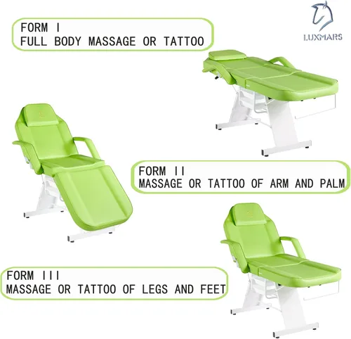 Miniatura 9 de Silla facial, silla de tatuaje, mesa de masaje de 73 pulgadas, cama de spa facial, cama de spa ajustable, equipo de salón de belleza facial Verde