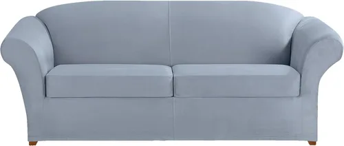 Miniatura 22 de SURE FIT funda para silla con alas y cojín en T de gamuza suave, de una pieza, ajuste relajado, poliéster, lavable a máquina, color chocolate