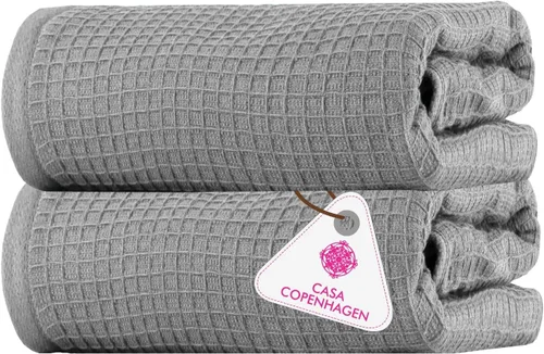Miniatura 35 de CASA COPENHAGEN Juego de 6 toallas de palomitas de maíz, color azul polvoriento, 21.16 oz/m², 2 toallas de baño, 2 toallas de mano y 2 toallas