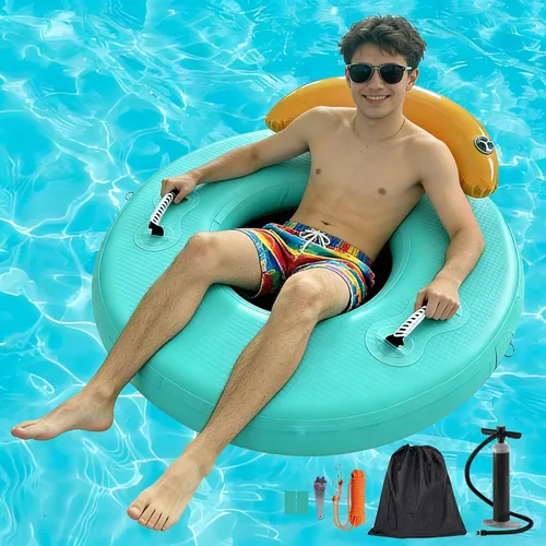 Miniatura 12 de Water Hammock Inflatable Dock, 3.8ft/6ft/8ft Floating Raft Circular Water Island, Float Rings Air Mesh Platform for Lake/River/Swim Pool