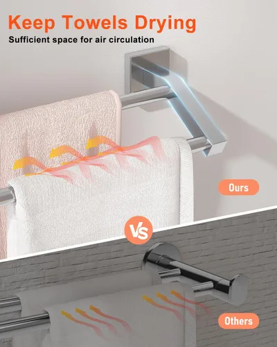 Miniatura 6 de Alise Toalleros dobles de baño para baño, soporte de pared de 24 pulgadas, resistente acero inoxidable SUS304, toallero para toallas, níquel Níquel