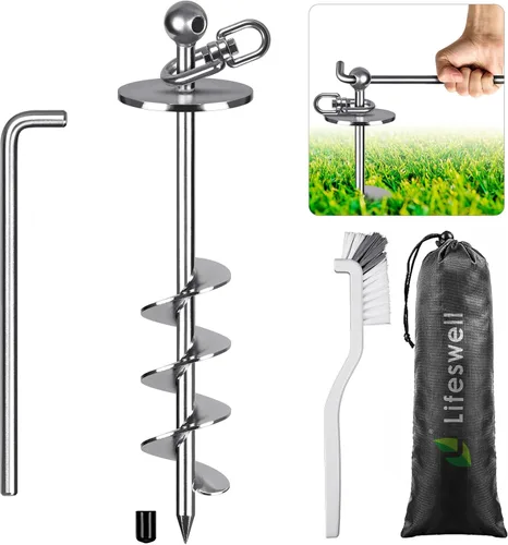 Miniatura 9 de Estaca de amarre resistente de 15" para perros, giro de 360°, sin enredos, fácil de instalar, para perros grandes de hasta 220 libras, perfecta