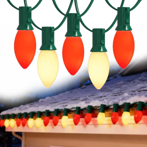 Miniatura 11 de Luces LED de Navidad rojas, verdes y blancas, 25 pies, impermeables, C9, multicolor, luces de Navidad al aire libre con 26 bombillas inastillables