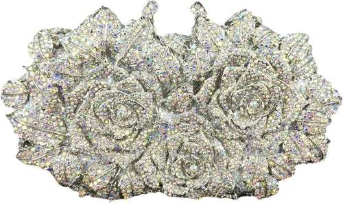 Boutique De FGG Bolsas de noche de cristal de flores deslumbrantes para mujer formal boda fiesta cóctel bolso de mano