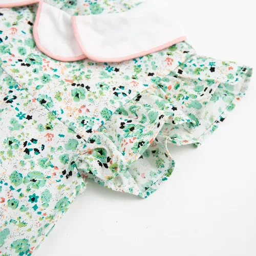 Miniatura 5 de Simplee kids Vestido casual para niñas pequeñas, vestido fruncido con estampado floral para primavera y verano de 1 a 6 años