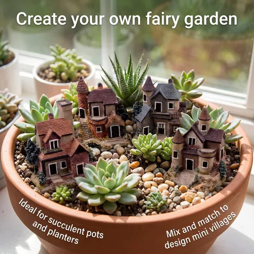 Miniatura 2 de 4 piezas de casa en miniatura de hadas, jardinería, micro paisaje, pueblo, piedra, bonsái, terrario, manualidades, adornos, accesorios, decoración