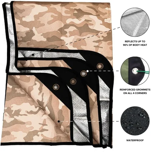 Miniatura 2 de Arcturus Lona aislada, manta de supervivencia térmica reutilizable y resistente, 60 x 82 pulgadas, refleja el 90% del calor corporal, impermeable