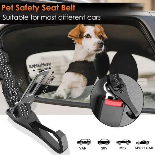 Miniatura 4 de SlowTon Cinturón de seguridad para perro, correa de cinturón de seguridad ajustable para perro, 2 en 1, cinturón de seguridad para perro con Negro