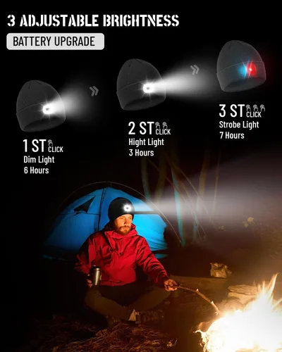 Miniatura 2 de Gorro LED recargable Gorro de punto unisex de invierno con linterna manos libres para pesca, correr, acampar