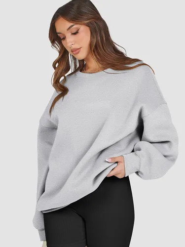 Miniatura 3 de ATHMILE Sudadera de gran tamaño para mujer, cuello redondo, forro polar, manga larga, sudaderas con capucha, tops de otoño, ropa de moda 2024