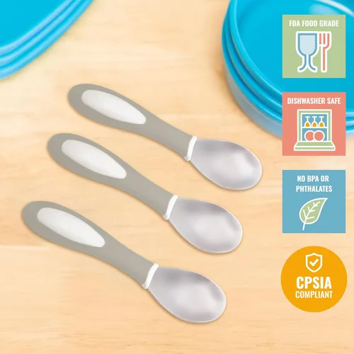 Miniatura 6 de ECR4Kids My First Meal Pal Cucharas de acero inoxidable, cubiertos para niños pequeños, blanco, gris claro, paquete de 3