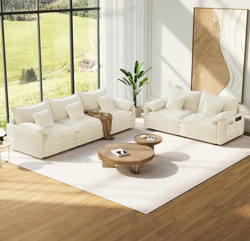 Vesgantti 2 Piece Loveseat & 3 Seater Sofa Set, Modular Cloud Couch, Beige