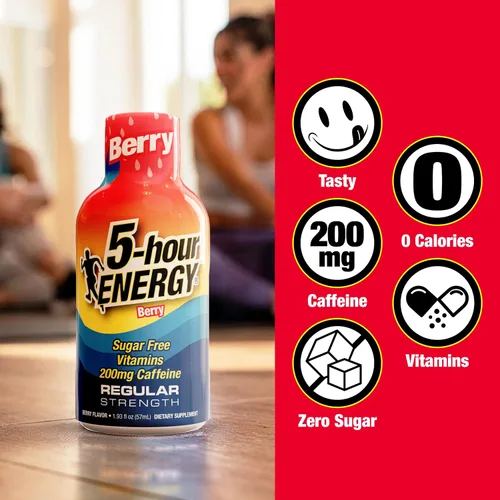Miniatura 5 de 5-hour ENERGY Sabor a bayas, 30 unidades, inyección energética de 1.93 onzas líquidas, fuerza regular, aminoácidos, vitaminas B, sin azúcar y cero